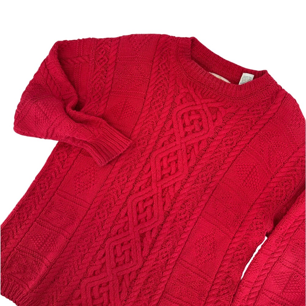 Vintage 80's Express Inernational Handknitted Red Cable Knit Sweater Fisherman
